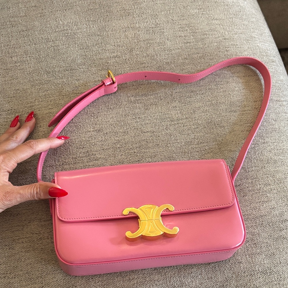 Celine Pink Shoulder Bag with Gold Accent